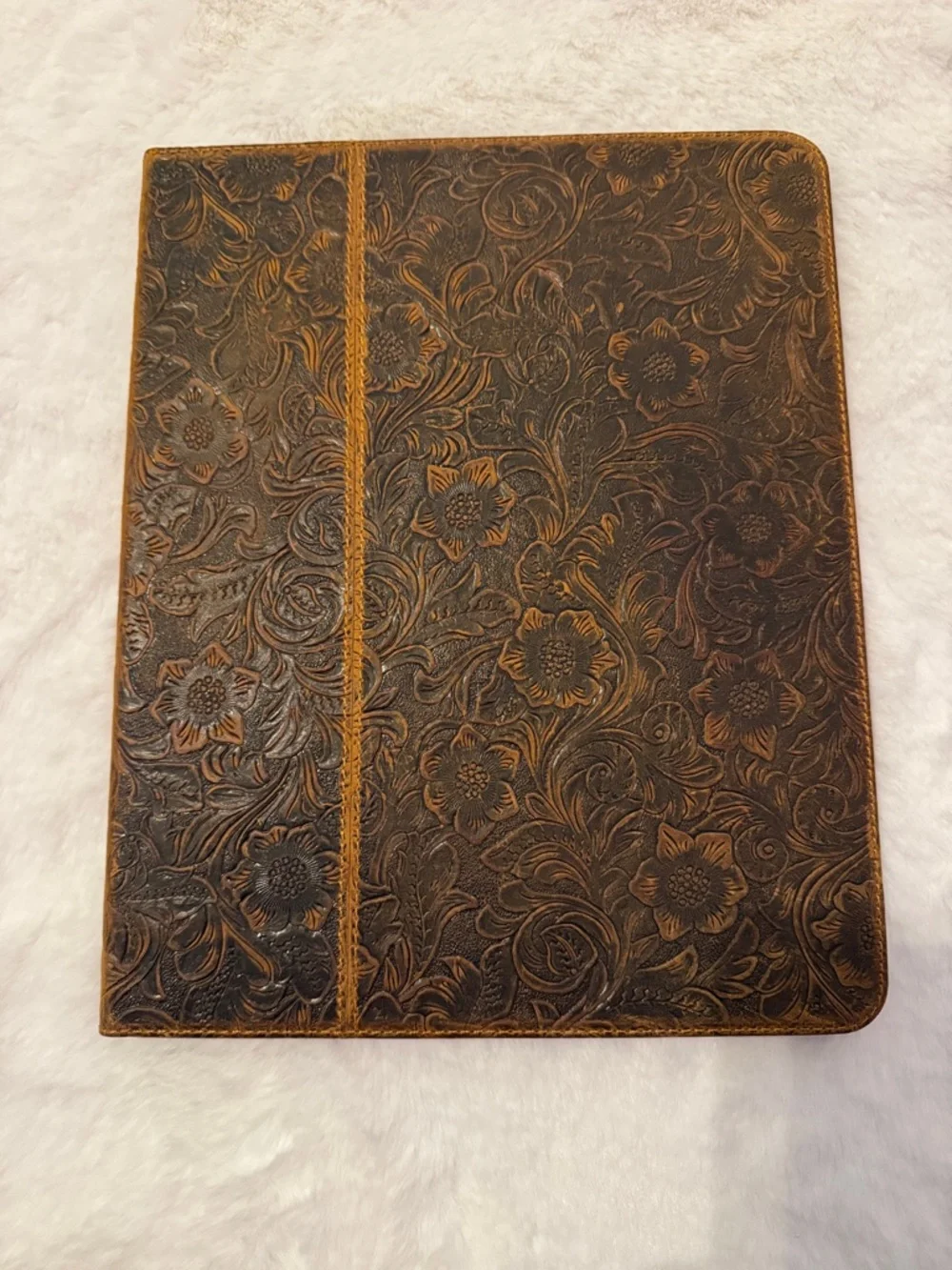 Embossed Floral Tablet Folio Case - Brown